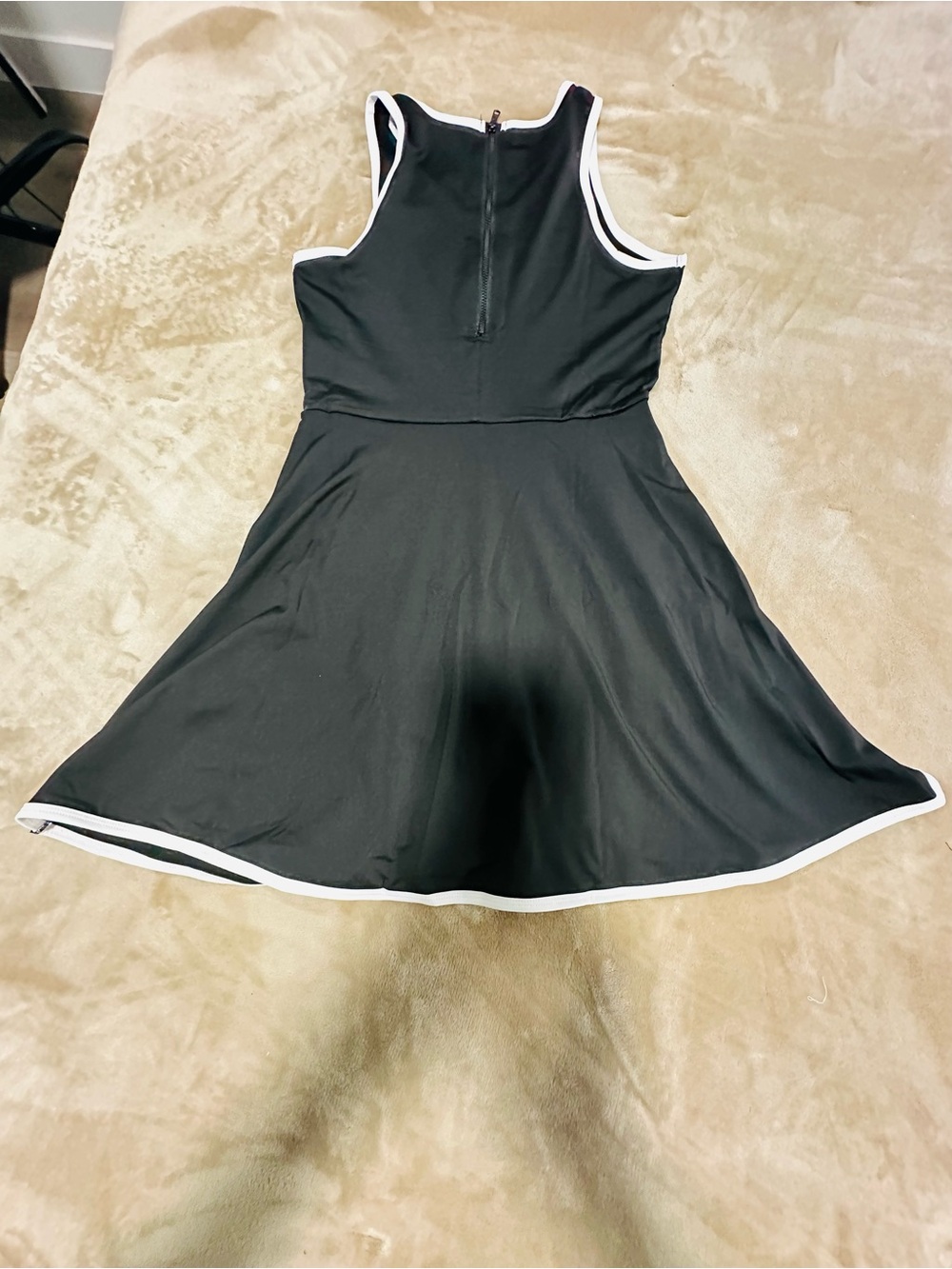 Black Mini Dress with White Trim — Flared Sporty Silhouette
